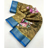 Multicolor cotton blend floral printed saree with unstitched blouse, vibrant floral patterns for traditional Indian wear