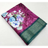 Multicolor cotton blend floral printed saree with unstitched blouse, vibrant floral patterns on 5.5mtr length