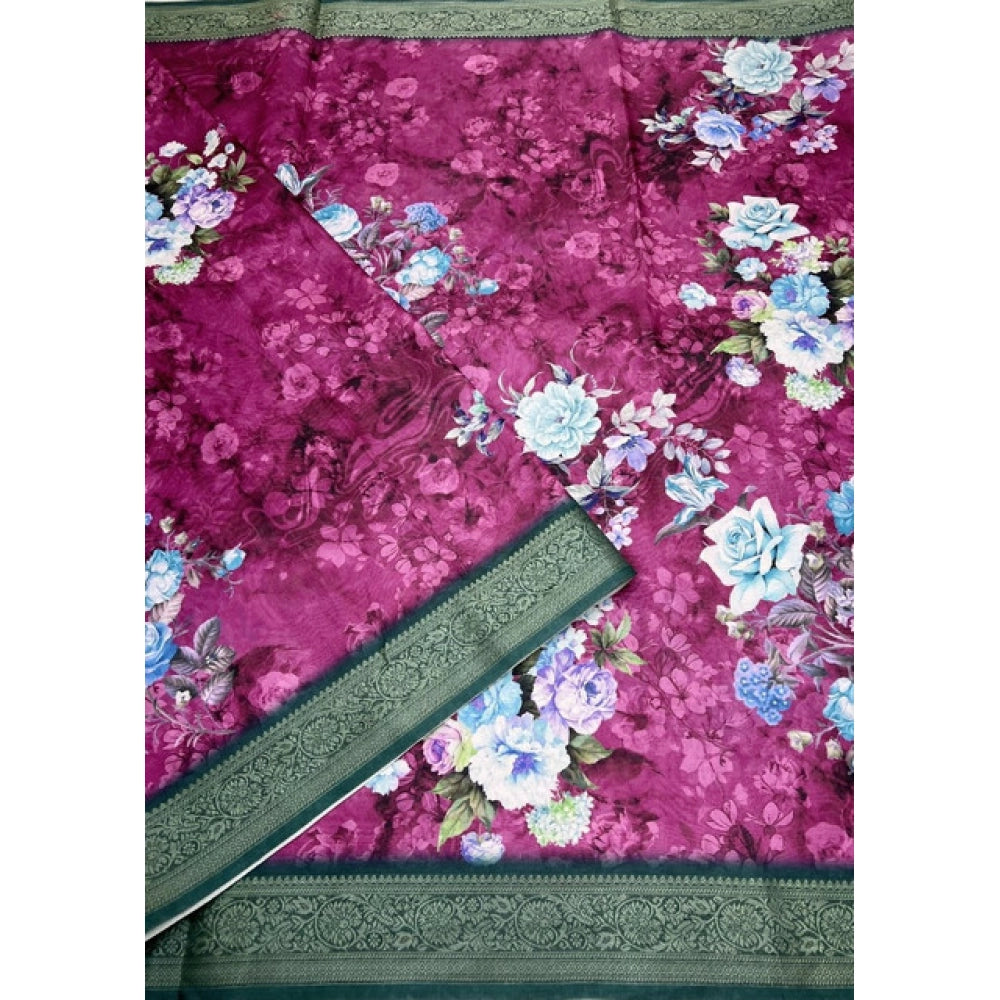 Multicolor cotton blend floral printed saree with unstitched blouse, vibrant floral patterns for traditional Indian wear