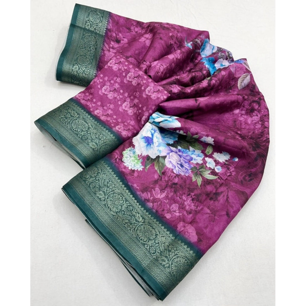 Multicolor cotton blend floral printed saree with unstitched blouse (5.5mtr), vibrant women's traditional Indian wear