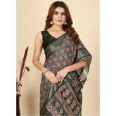 Black cotton blend printed saree with unstitched blouse (5.5Mtr)