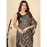 Black cotton blend printed saree with unstitched blouse (5.5Mtr)