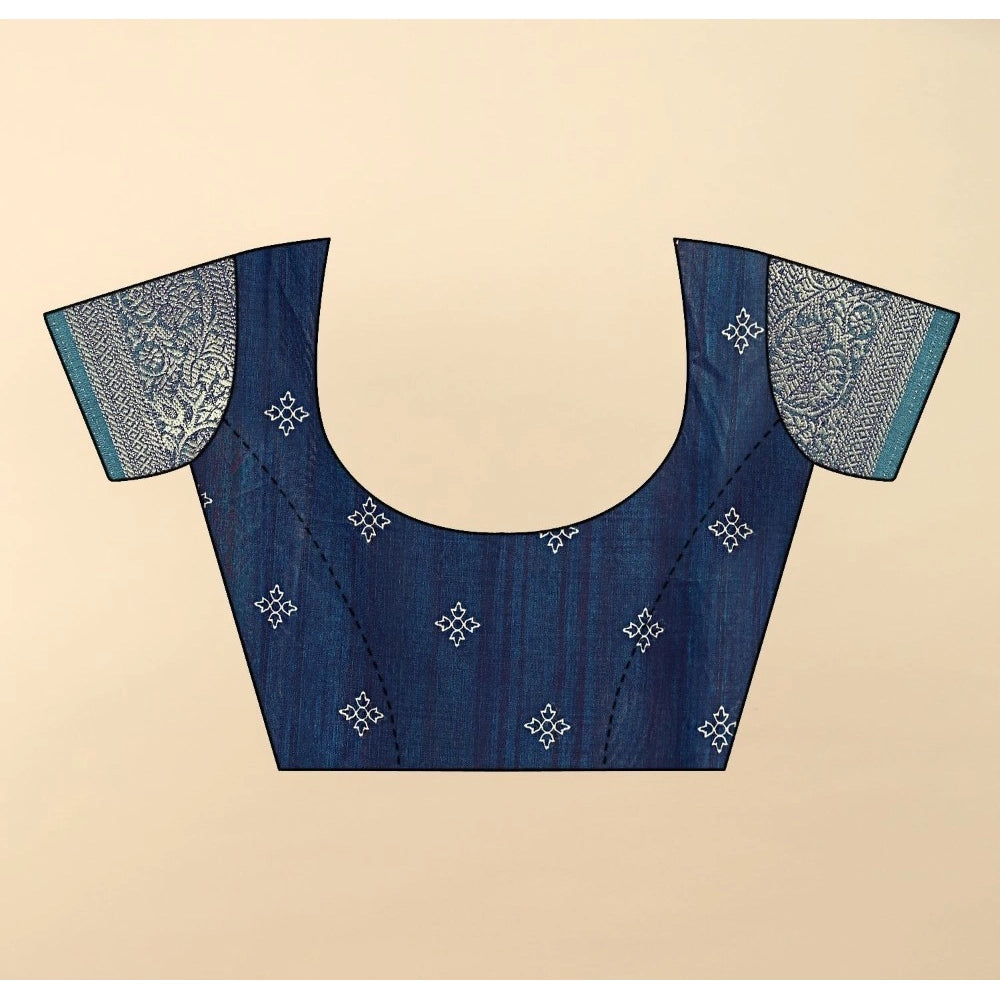 Blue cotton blend printed saree with unstitched blouse (5.5Mtr)