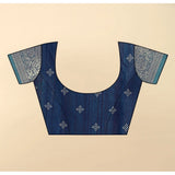 Blue cotton blend printed saree with unstitched blouse (5.5Mtr)