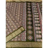 Green cotton blend printed saree with unstitched blouse, 5.5mtr length