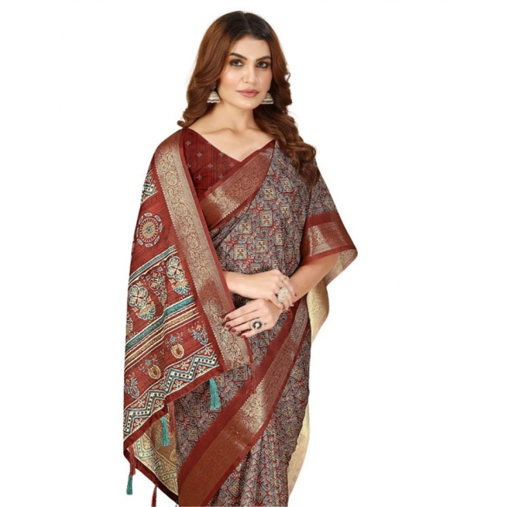 Multi-colored cotton blend printed saree with unstitched blouse, vibrant Indian women's wear 5.5Mtr
