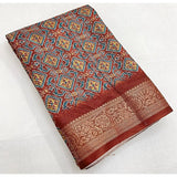 Multicolor cotton blend printed saree with unstitched blouse (5.5mtr), women's traditional Indian wear