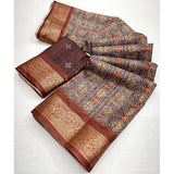 Multicolor cotton blend printed saree with unstitched blouse, vibrant Indian attire for women