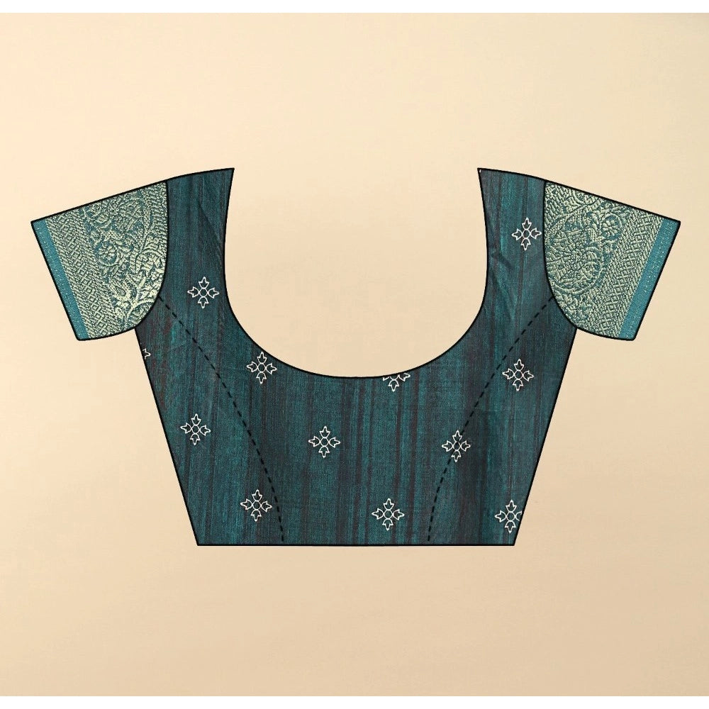 Women's cotton blend printed saree with unstitched blouse (5.5Mtr), Rama patterned traditional Indian attire