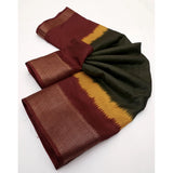 Multicolor cotton silk solid saree with unstitched blouse (5.5mtr) on display hanger