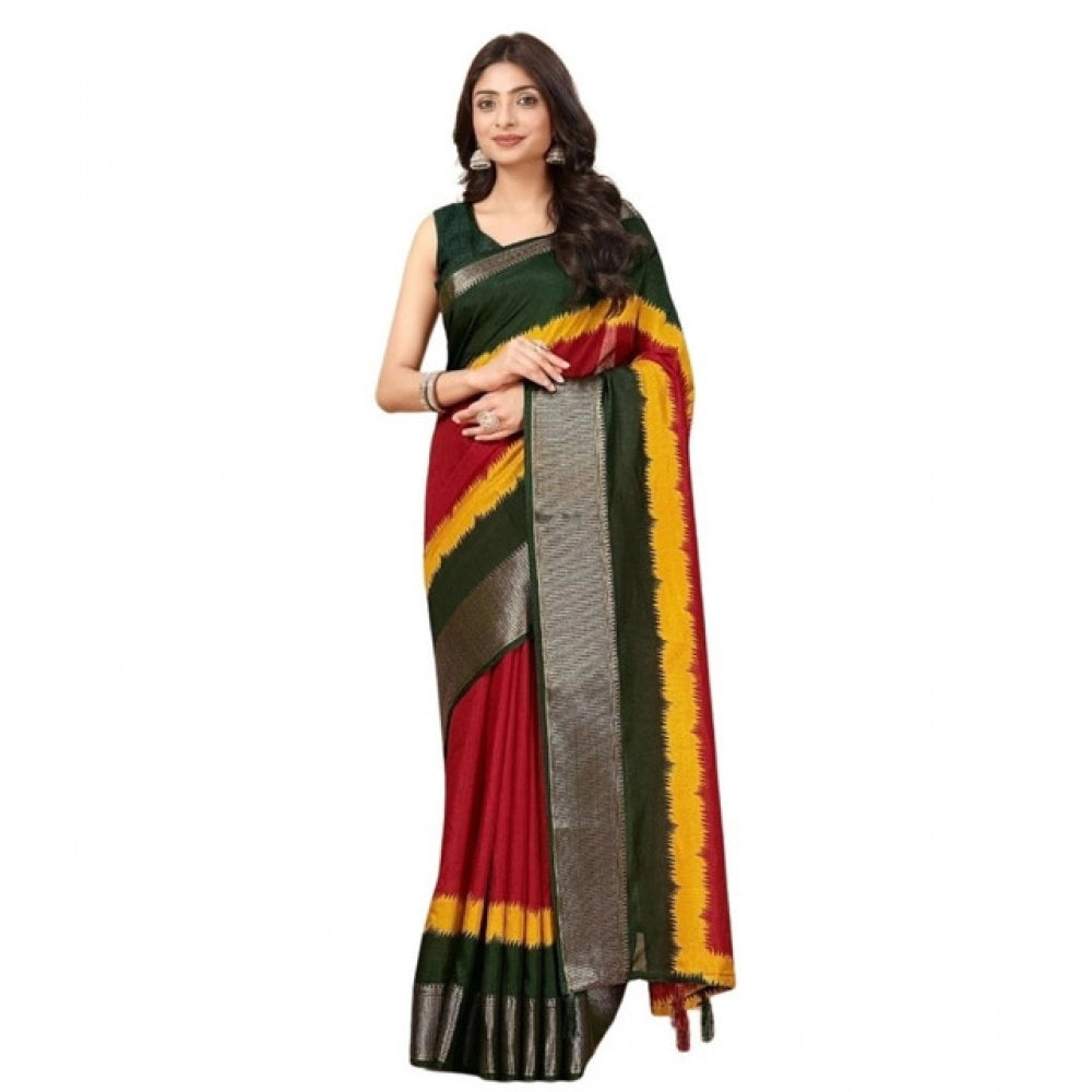 Multicolor cotton silk solid saree with unstitched blouse, 5.5mtr length for women's traditional Indian wear