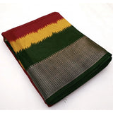 Multicolor cotton silk solid saree with unstitched blouse, 5.5Mtr (closely-depicted)