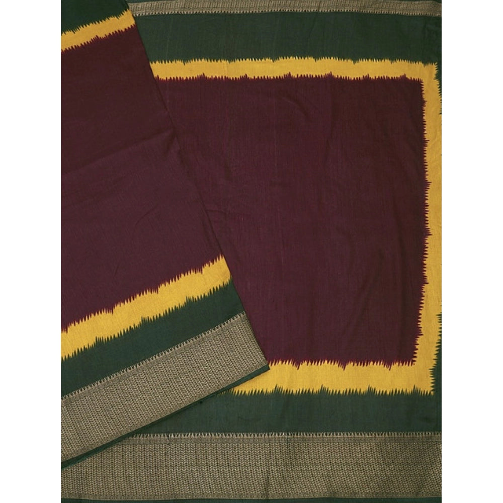 Multicolor cotton silk solid saree with unstitched blouse, 5.5mtr on mannequin