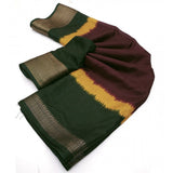 Multicolor cotton silk solid saree with unstitched blouse, 5.5Mtr on mannequin