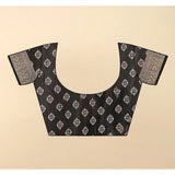 Black cotton silk floral printed saree with unstitched blouse (5.5Mtr)
