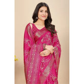 Pink cotton silk floral printed saree with unstitched blouse, 5.5Mtr length