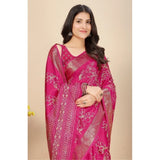Pink cotton silk floral printed saree with unstitched blouse, 5.5Mtr length