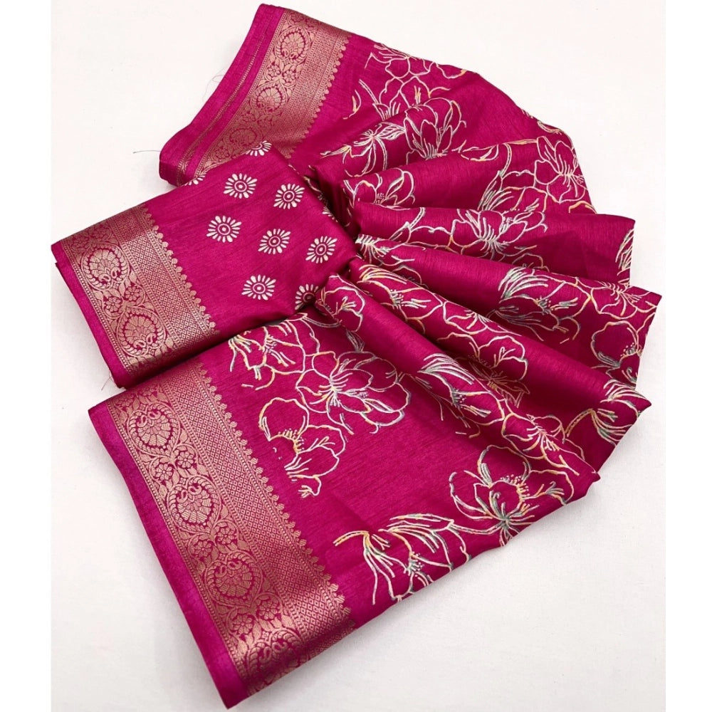 Pink cotton silk floral printed saree with unstitched blouse (5.5Mtr), elegant traditional Indian attire on mannequin