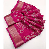 Pink cotton silk floral printed saree with unstitched blouse (5.5Mtr), elegant traditional Indian attire on mannequin