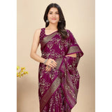 Wine cotton silk floral printed saree with unstitched blouse (5.5Mtr), vibrant floral design on traditional Indian attire