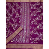 Wine cotton silk floral printed saree with unstitched blouse (5.5mtr), elegant homewear accessory
