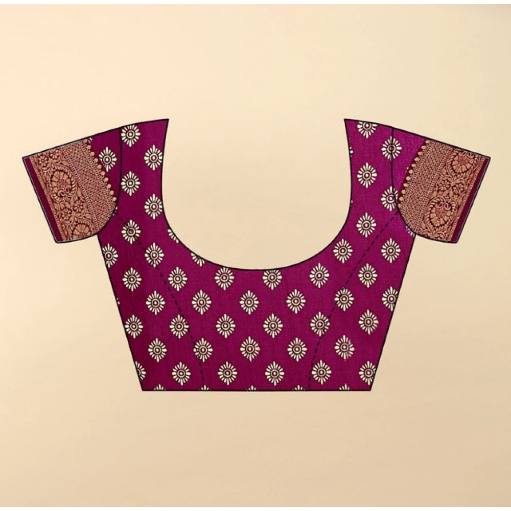 Wine cotton silk floral printed saree with unstitched blouse (5.5Mtr) - vibrant, elegant Indian women's wear