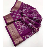 Women's wine-colored cotton silk floral printed saree with unstitched blouse (5.5Mtr) - vibrant, elegant traditional wear accessory