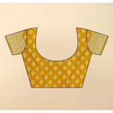 Yellow cotton silk floral printed saree with unstitched blouse, vibrant petals on a soft background