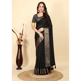 Black cotton blend checkered saree with unstitched blouse (5.5mtr), traditional Indian women's fashion accessory