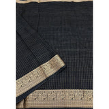 Black cotton blend checkered saree with unstitched blouse (5.5mtr)