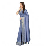 Blue cotton blend checkered saree with unstitched blouse (5.5mtr) - vibrant pattern, women's traditional Indian wear