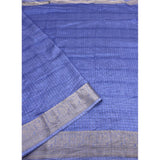 Blue cotton blend checkered saree with unstitched blouse (5.5Mtr) - vibrant, traditional Indian attire