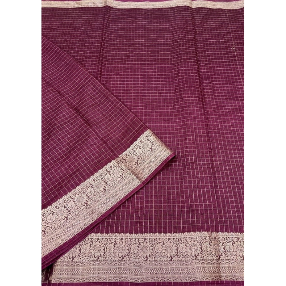 Maroon cotton blend checkered saree with unstitched blouse, vibrant pattern for Indian women's traditional wear