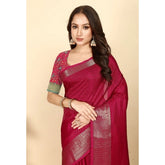 Red cotton blend checkered saree with unstitched blouse (5.5Mtr)