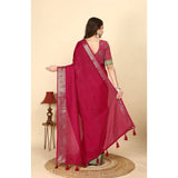 Red cotton blend checkered saree with unstitched blouse, vibrant traditional Indian wear for women