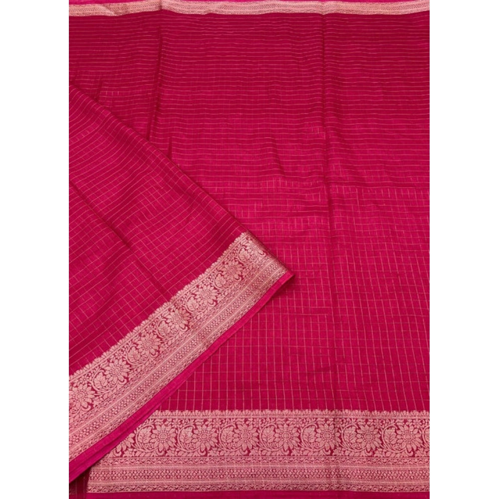 Red cotton blend checkered saree with unstitched blouse (5.5mtr) - traditional Indian fashion accessory for women