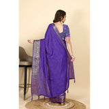 Royal blue cotton blend checkered saree with unstitched blouse, 5.5Mtr