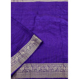 Royal Blue cotton blend checkered saree with unstitched blouse, 5.5Mtr - close-up of vibrant pattern detail