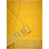 Yellow cotton blend checkered saree with unstitched blouse, vibrant and stylish for traditional wear