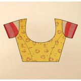 Red cotton linen printed saree with unstitched blouse (5.5mtr), vibrant design on display