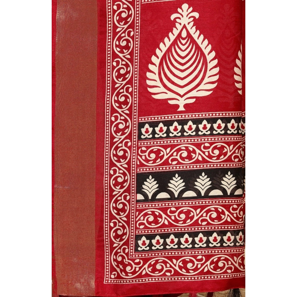 Black cotton silk printed saree with unstitched blouse, vibrant design on traditional attire for women