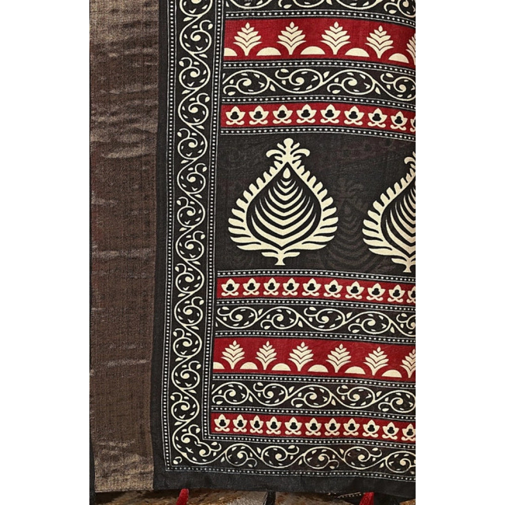 Red cotton silk printed saree with unstitched blouse (5.5Mtr)