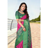 Multicolor cotton silk printed saree with unstitched blouse (5.5Mtr), women's traditional Indian wear on mannequin