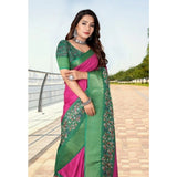 Multicolor cotton silk printed saree with unstitched blouse (5.5Mtr), women's traditional Indian wear on mannequin