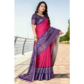 Multicolor cotton silk printed saree with unstitched blouse, vibrant traditional Indian wear