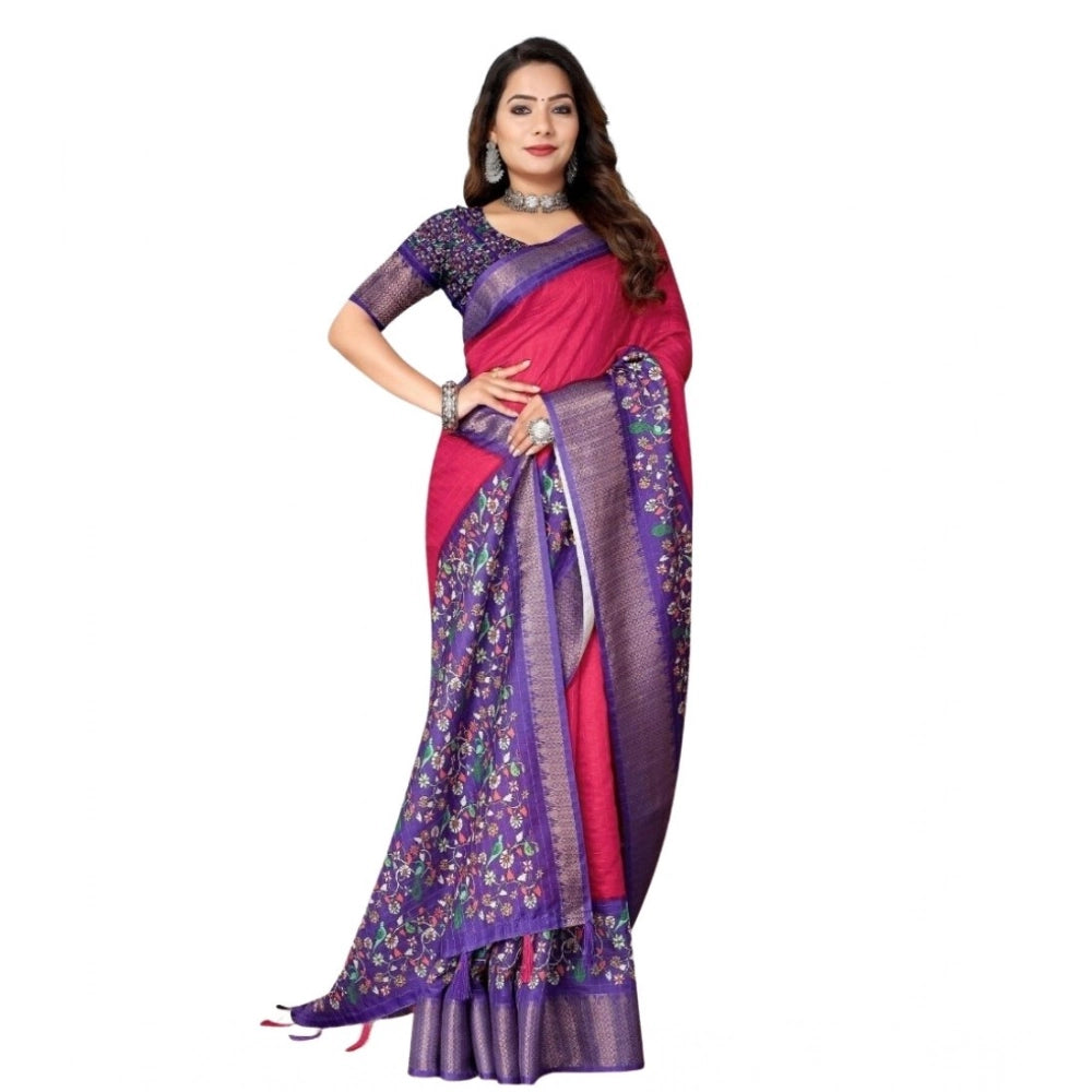 Multicolor cotton silk printed saree with unstitched blouse (5.5mtr), women's ethnic wear for special occasions