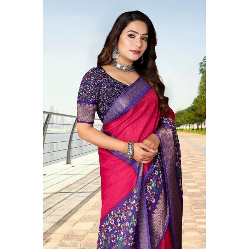 Multicolor cotton silk printed saree with unstitched blouse, vibrant Indian fashion accessory for women on mannequin