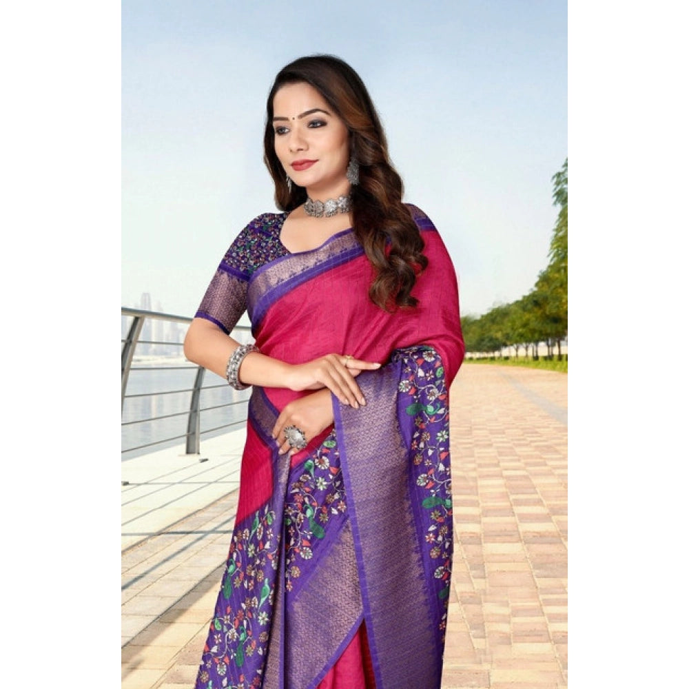 Multicolor cotton silk printed saree with unstitched blouse, vibrant ethnic wear on display
