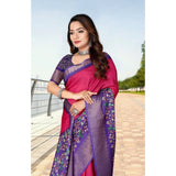 Multicolor cotton silk printed saree with unstitched blouse, vibrant ethnic wear on display