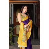 Multi-colored cotton silk printed saree with unstitched blouse, vibrant Indian traditional wear for women